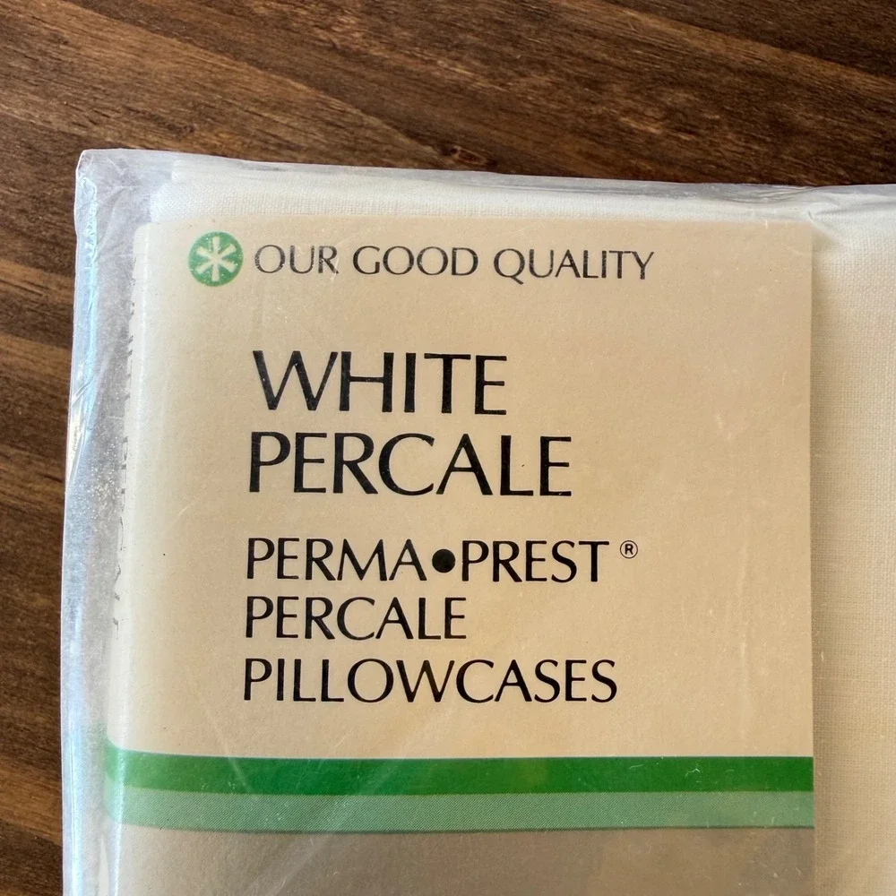 Vintage Sears White Percale Pillowcases Standard Size‎ 2 Pc Set NOS